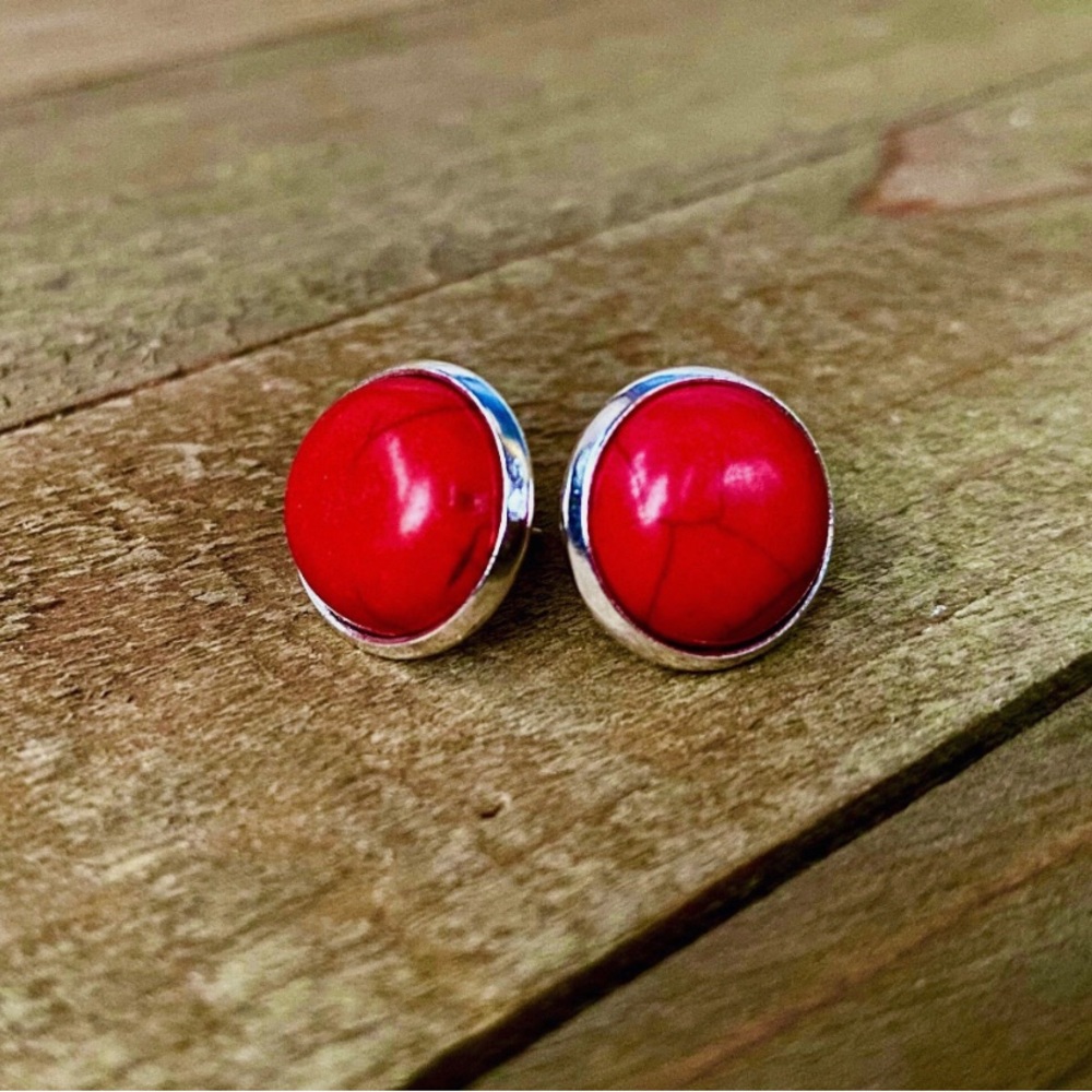 Sterling Silver Natural Stone Stud Earrings